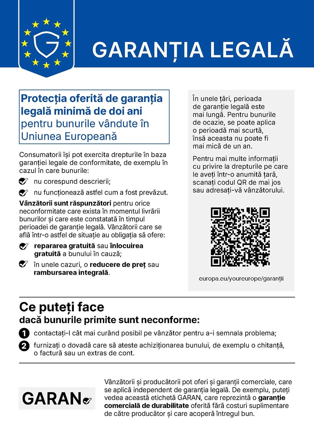 Garanția legală – notificare armonizată UE