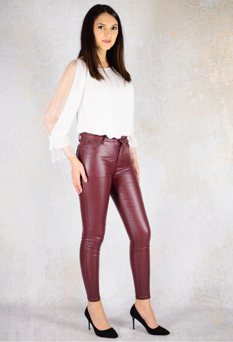 Pantaloni Leather Feature Burgundy