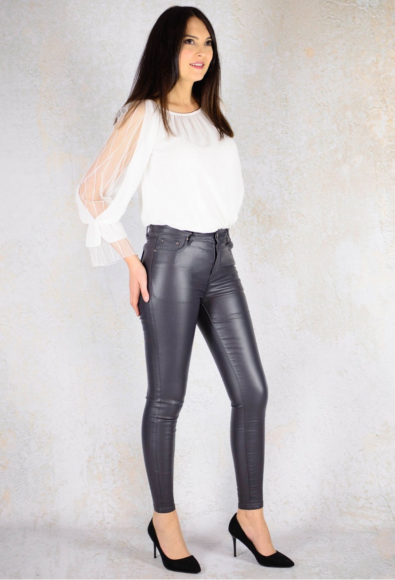 Pantaloni Leather Feature Grey
