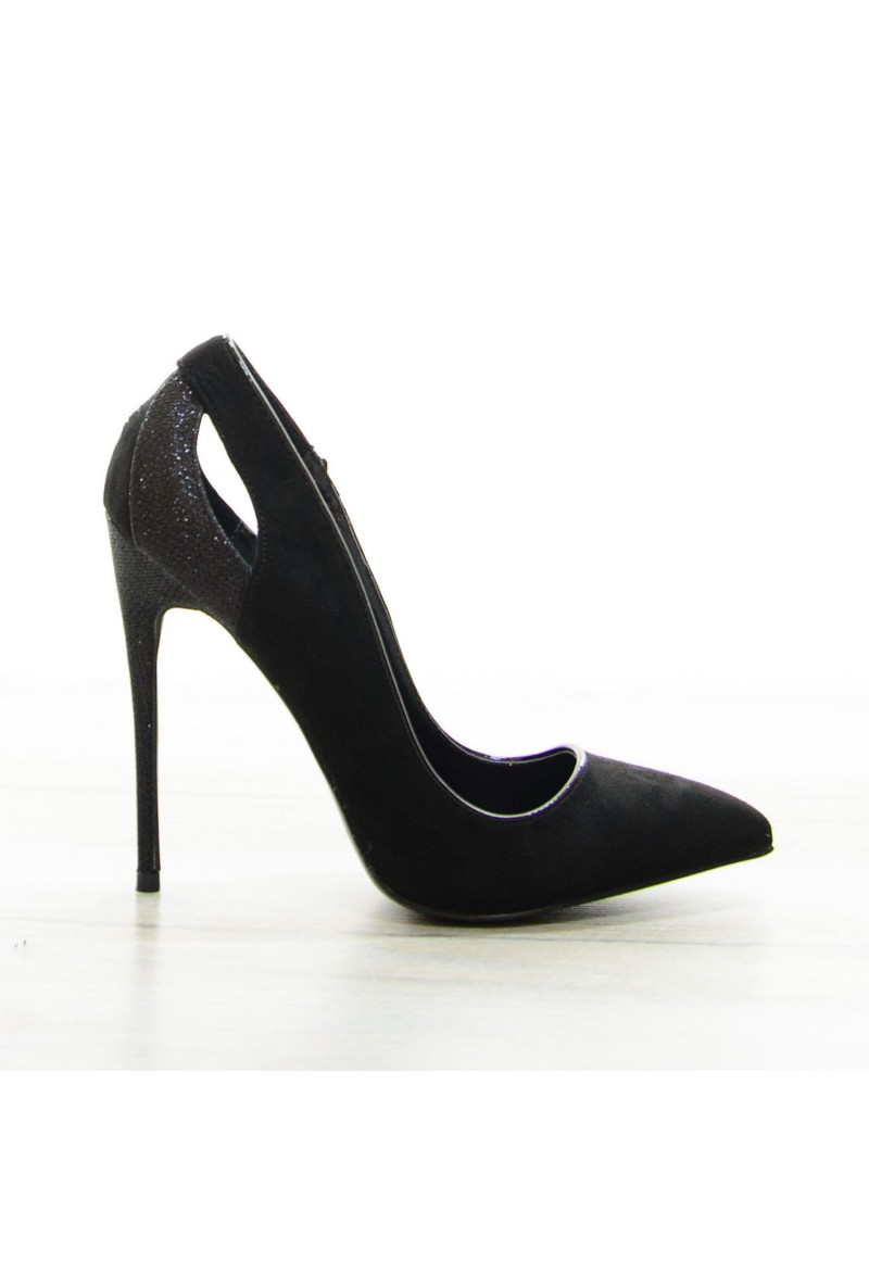 Pantofi Glitter Heel Black #7069